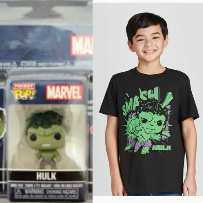 Marvel Funko Pocket POP HULK figurine w/Hulk Smash Shirt for Kids (Size: XL)