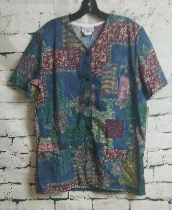 Peaches Uniform Women's Blue Scrub Top Size: L)