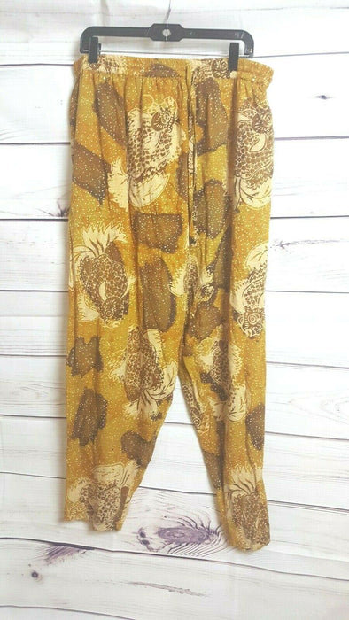 Women's Elastic Tie Waist Flora Printed Pants Brown (Size: Free-Size)