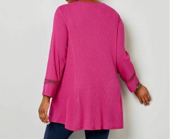 Avenue Pink Ribbed Knit Henley Long Sleeve Tunic Top