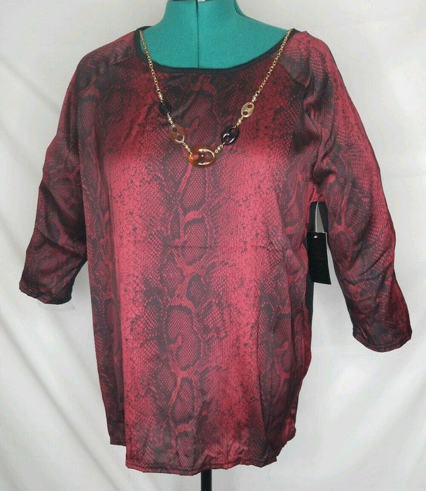 Goddess Red/Black Snake Print Round Neck Short Sleeves Top