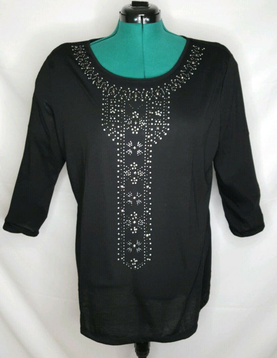 Karen Brooks Black Sparkles Front Tunic 3/4 Sleeve Top