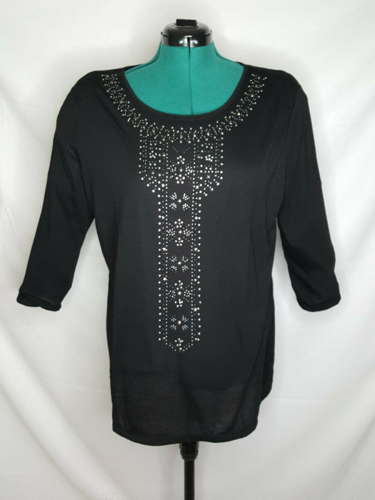 Karen Brooks Black Sparkles Front Tunic 3/4 Sleeve Top