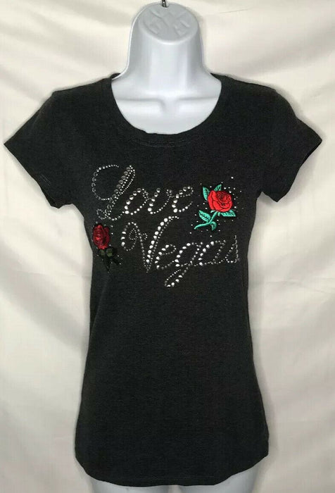 Reserved Women's Gray Floral "Love Vegas" Short Sleeves Custom Top (Size: S)