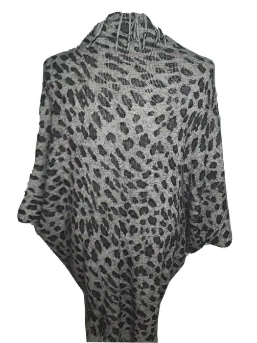 Ana & Kate Grey Leopard Design Fringe Shawl (Size: One Size)