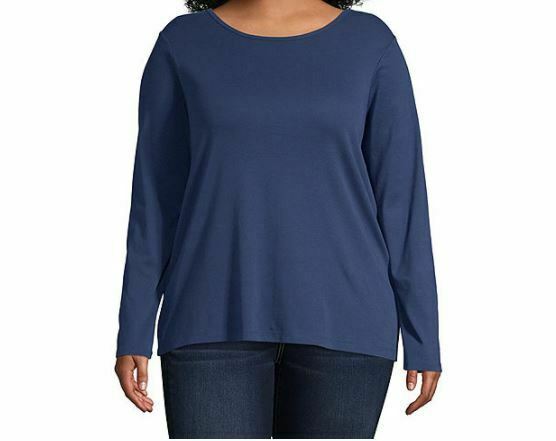 Liz Claiborne Blue Long Sleeve Crew Neck Tee (Size: 5X)