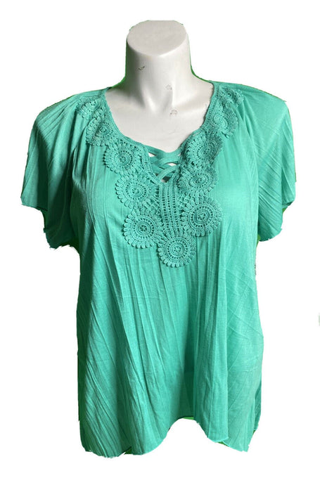 New York Laundry Turquoise Lace Front Top