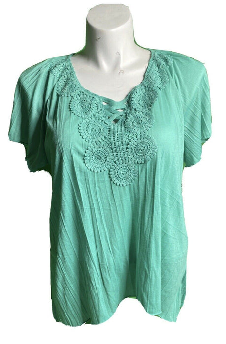 New York Laundry Turquoise Lace Front Top