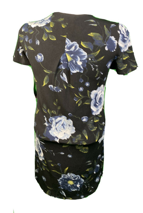 Christian Siriano Black Floral V-Neck Short Sleeve Dress (Size: S)