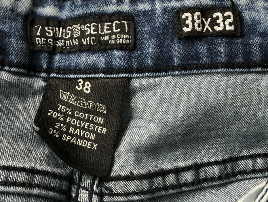 7 Souls Select Biker Distress Slim Stretch Jeans Acid Wash (Size: 38 x 32)