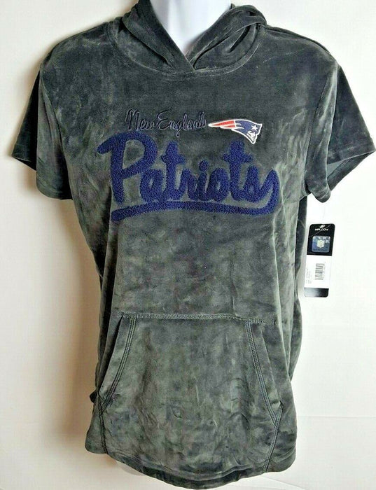 NFL New England Patriots Black Velvet Short Sleeve Hoodie (Size: L 14)