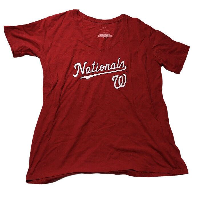 Washington National MLB Women's Fanatics 100% Cotton Red V- neck Shirt (Size: L)