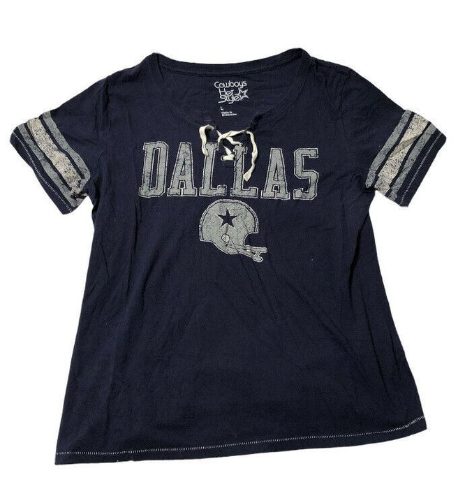 Dallas Cowboys Women NFL 100% Cotton T-Shirt Blue (Size: L)