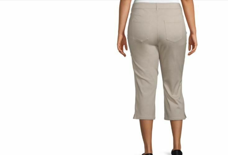 Liz Claiborne Stonewall Beige Crop Flex Fit Tummy Control Pants (Size: 24W)