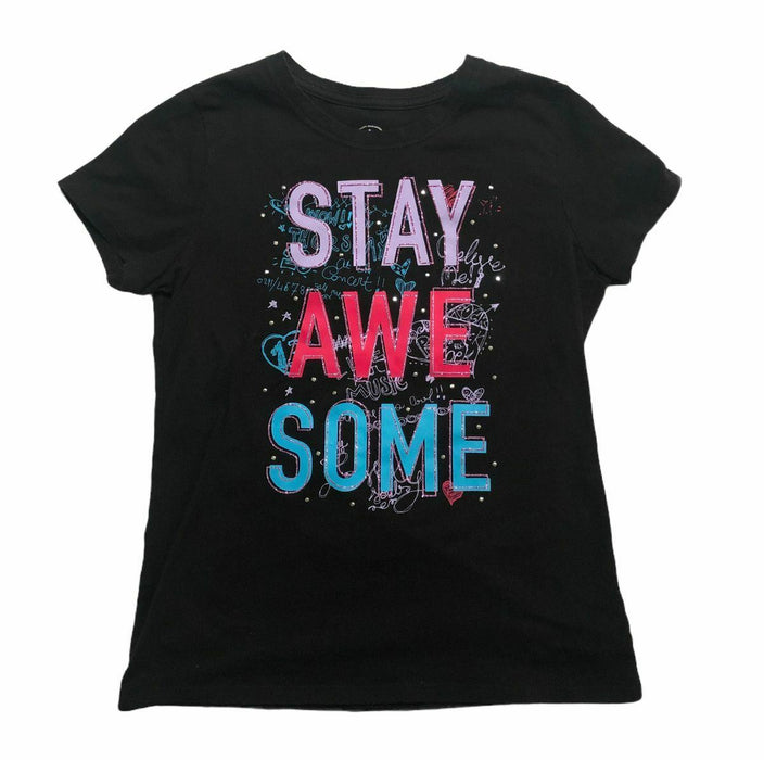 "Stay Awe-Some" Faded Glory Graphic Black/Pink T-Shirt Girls (Size: XL)