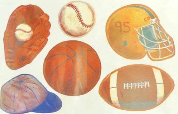 6 Wall Art Self Stick Sport Decals Football Helmet Baseball Basketball 2-Set