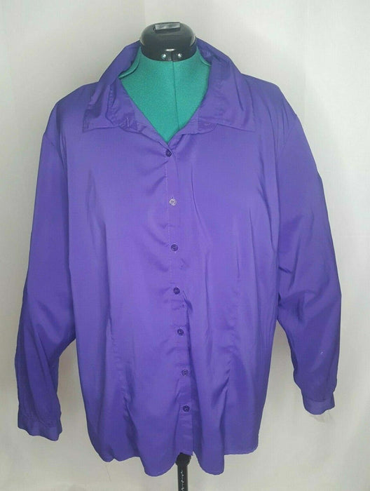 Ashley Stewart Grape Purple Button Down Long Sleeve Top (Size: 26)