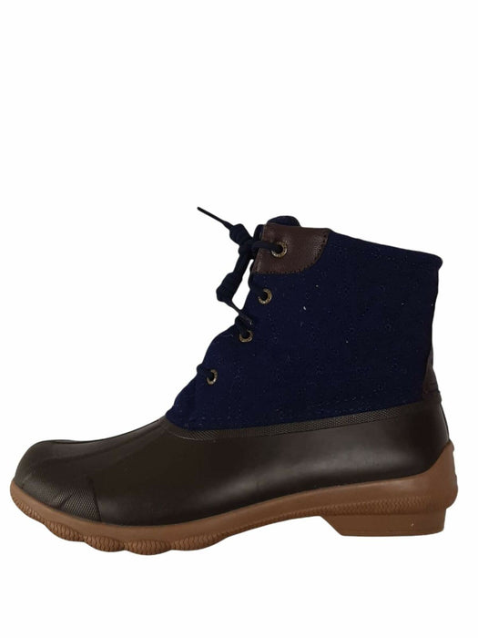 Sperry Saltwater Wedge Tide Wool Blue Brown Duck Boots Women (Size: 10) STS83679