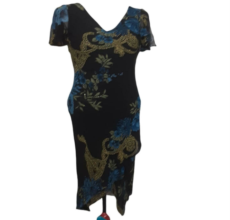 Eva Blue Women's Black Floral Ruffle Dress (Size: 6)605355334192