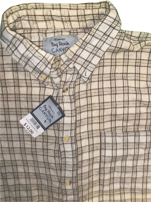 Big Rock Canyon Men's Beige Plaid 100% Cotton Button Down Shirt (Size: L)