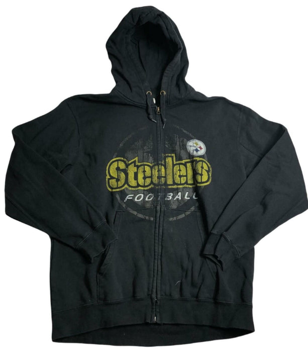 Pittsburgh Steelers NFL Team Apparel Full Zip Jacket w/ Hoodie Black Men (Sz: L)