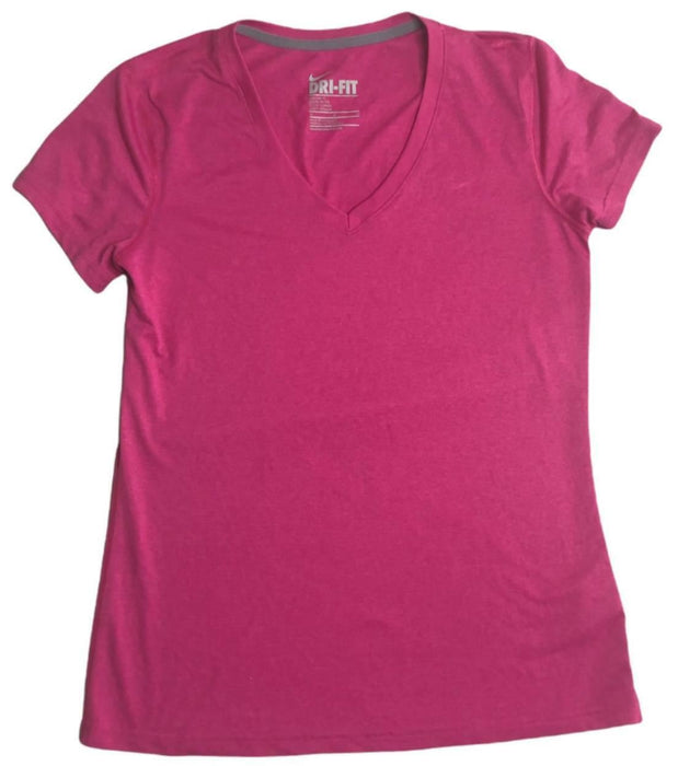 Nike Dri-FIT Regular Fit V-Neck Athletic Shirt Pink Women's (Size: M)