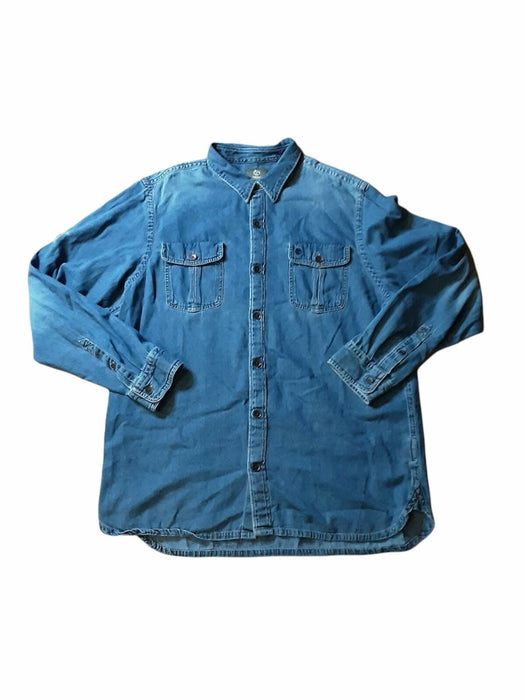 Timberland Men's Blue Long Sleeve Button Down Denim Shirt (Size: XL)