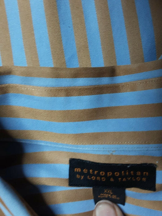 Metropolitan By Lord & Taylor Men's Blue Striped Button Down Shirt (Size: XXL)