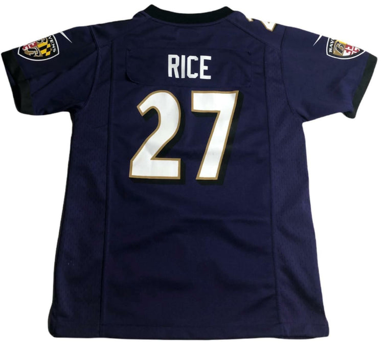 Baltimore Ravens Nike On Field # 27 Rice Jersey Purple Youth (Size: M)