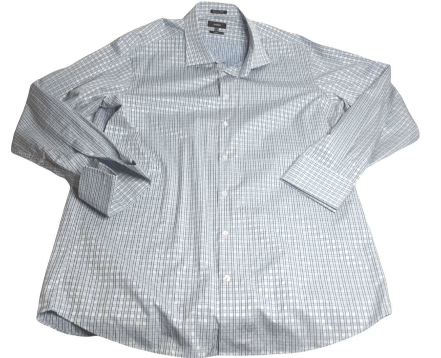 Sarar Men's White/Blue Slim Fit Checkered Button Down Shirt (Size: 17.5-34/35)