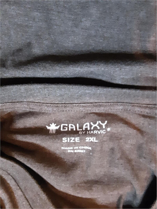 Galaxy Men's Brown V-Neck Short Sleeve T-Shirt (Size: 2XL)