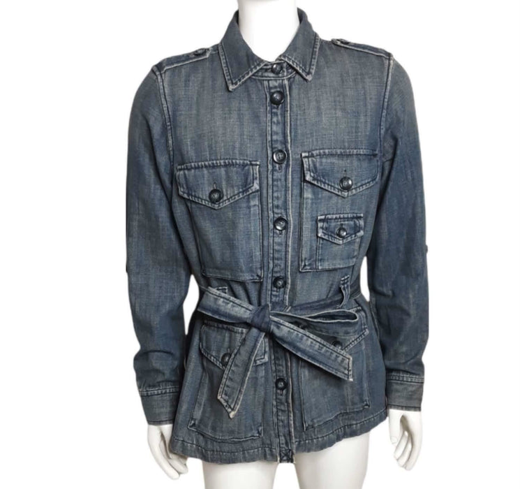 Gap Women's Blue Button Up Denim Jean Jacket w/ Belt (Size: S)