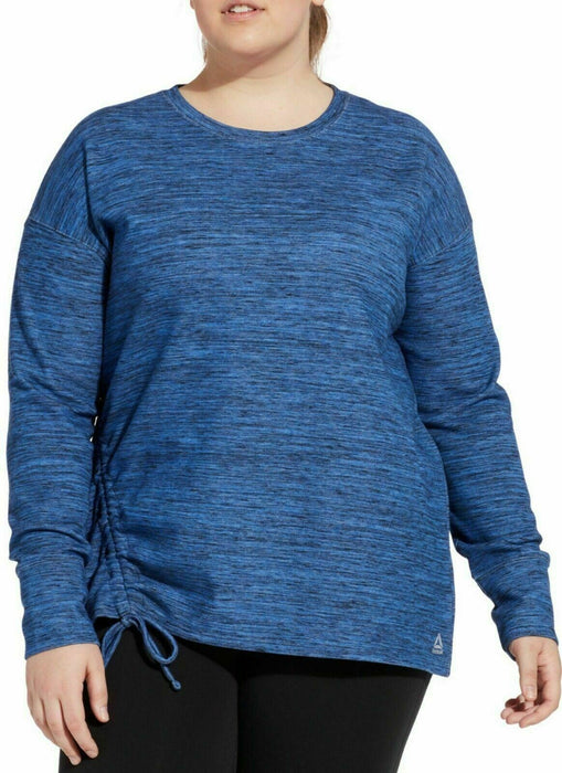 Reebok Women's Blue/Black Side Cinch Crew Long Sleeve Tee (Size: L)