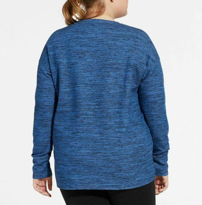 Reebok Women's Blue/Black Side Cinch Crew Long Sleeve Tee (Size: L)