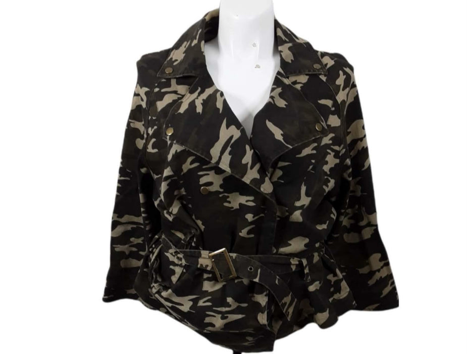 Dance & Marvel Women's Green Camouflage Biker Stretch Jacket w/ Belt (Size: L)