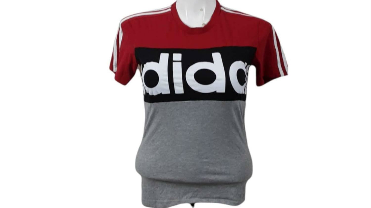 Adidas Women's Red/Gray/Black Short Sleeve Fitted Top (Size: S)