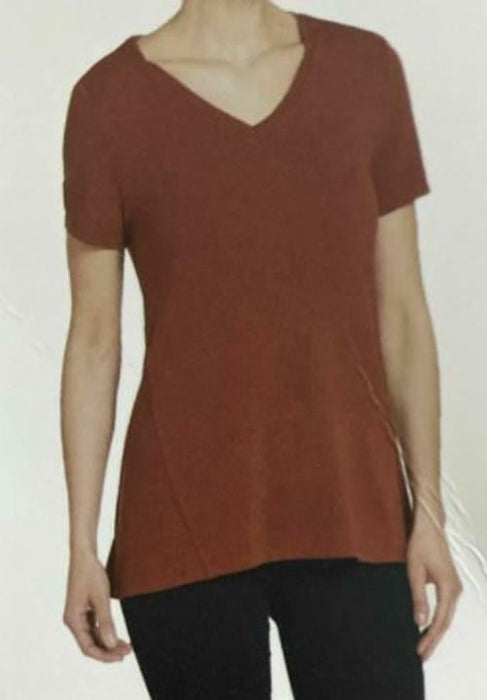 Chelsea & Theodore Earthen Red V-Neck Short Sleeve Top