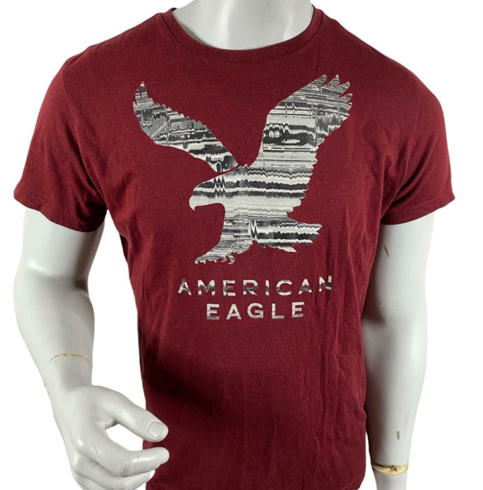 American Eagles Outfitter Designer Logo T-Shirt Burgundy Men's (Size: L)