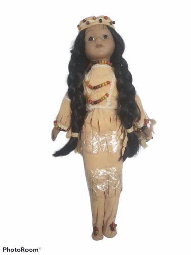 Native American Ceramic Doll in Traditional Clothing (Size: 16" Tall)