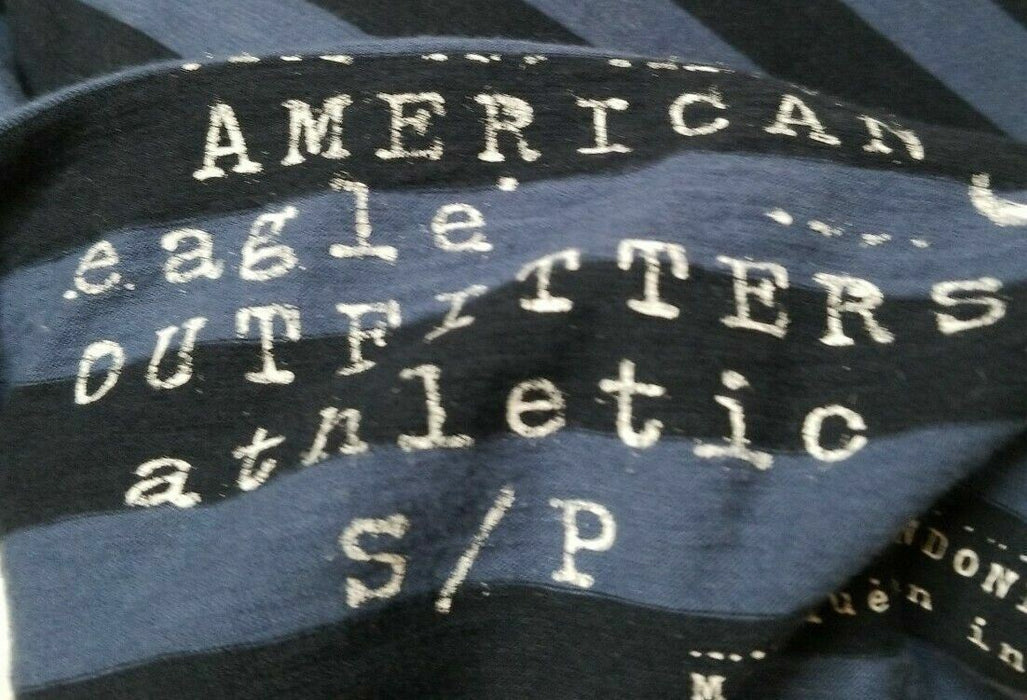 American Eagle Stripped Athletic Fit T-Shirt Navy Blue Women's (Size: S)