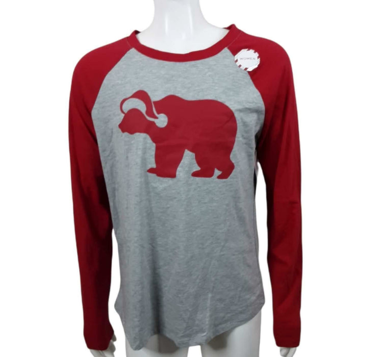 North Pole Women's Gray/Red Long Sleeve Pajama Top (Size: XS)