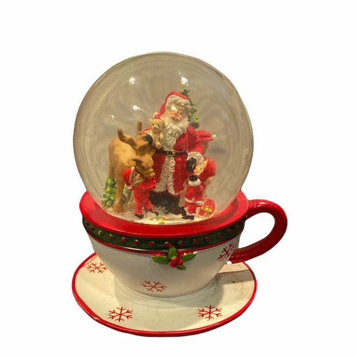 Danson Decor Christmas Tea Cup Snow Globe Santa Rodolph and Friends