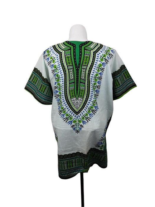 Big Mama Women's White/Green Floral African Dashiki Top (Size: 1X)