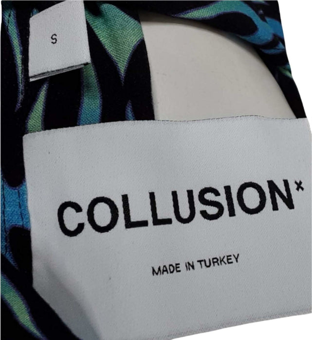 Collusion Graphic Design Collard Blue/ Black Fire Shirt (Size: S)