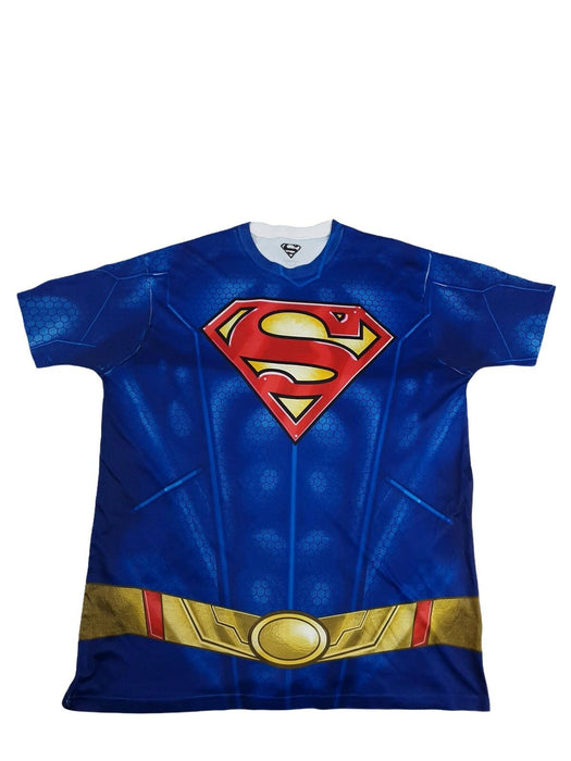 Superman Super Suit Design Shirt With Muscle Print Blue Men's (Size: L)