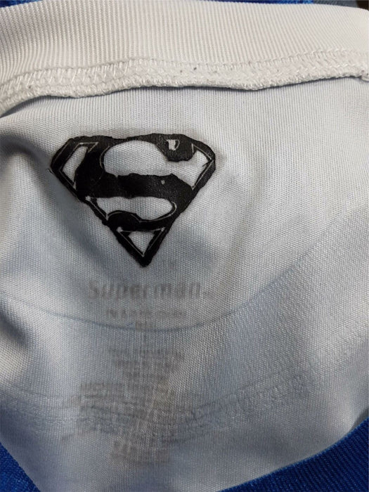 Superman Super Suit Design Shirt With Muscle Print Blue Men's (Size: L)