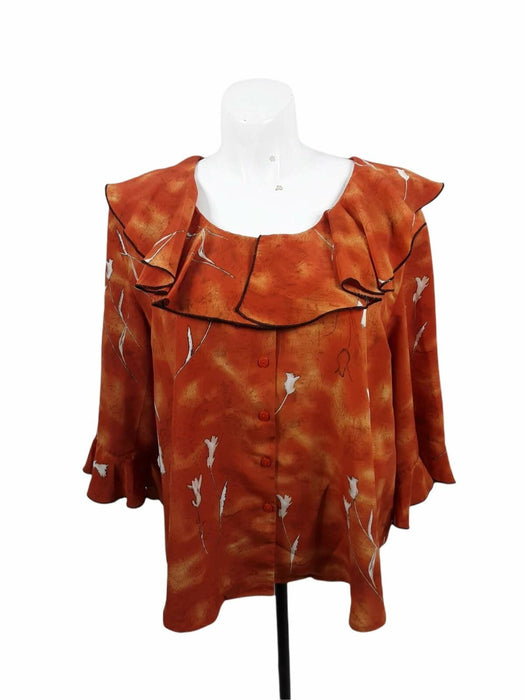 Magic Women's Orange Floral Ruffle Top (Size: 3X)