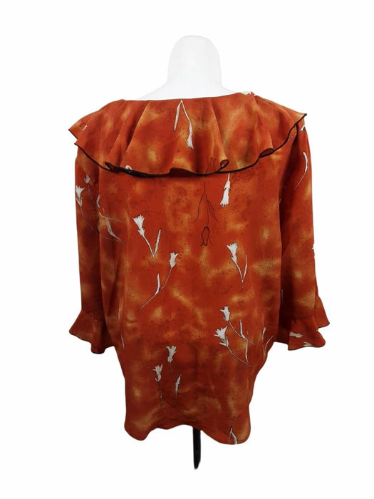 Magic Women's Orange Floral Ruffle Top (Size: 3X)