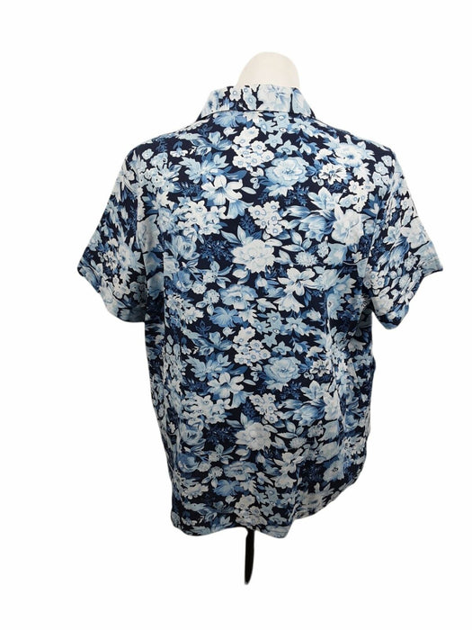 Anthony Richards Women's Blue Floral Button Up Top (Size: 1X)