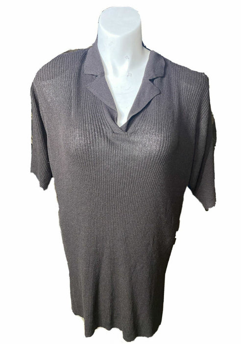 Design Co. By Lane Bryant Brown V-Neck Collared Sweatshirt Top (Size: 22/24)